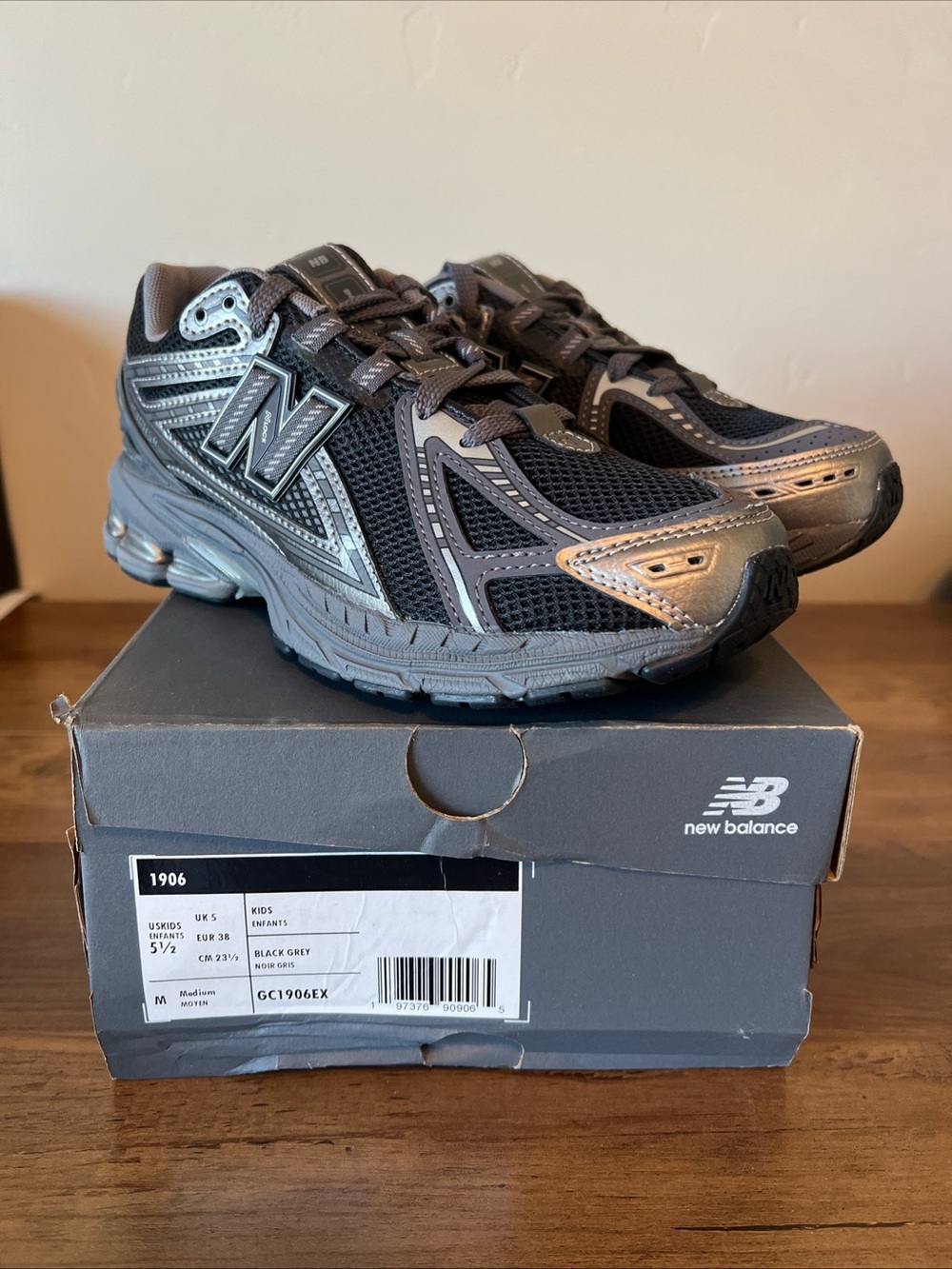 New Balance Kids 1906 Black and Grey Athletic Sneakers